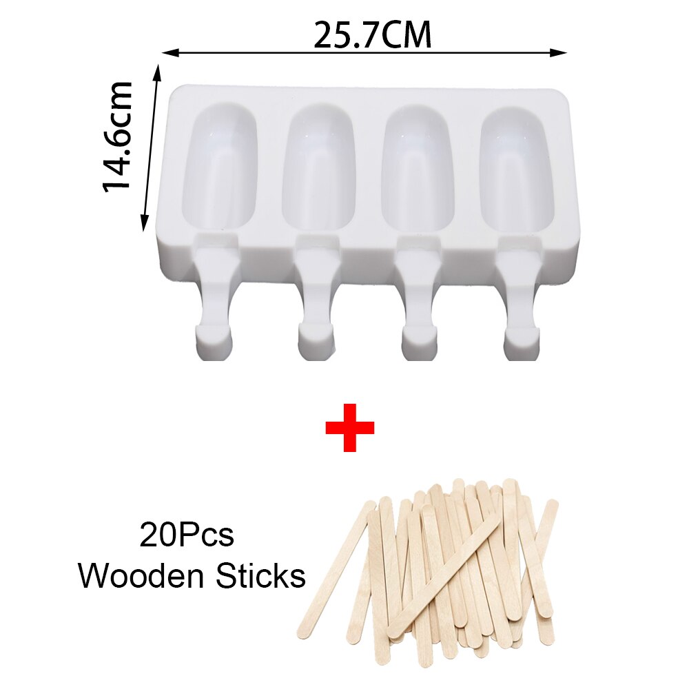 4- celle 2 størrelser silikone-is-form is-is-forme med 20 stk pinde gør-det-selv hjemmelavet dessert fryser frugtjuice is-pop maker: 25.7 x 14.6cm