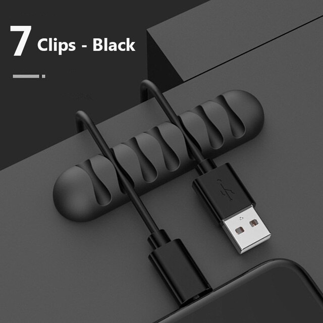 Silicone Cable Winders Flexible Cord Management Cable Holder Clips For USB Mouse Headphone Earphone Network Smart Wire Organizer: 7 Clips Black