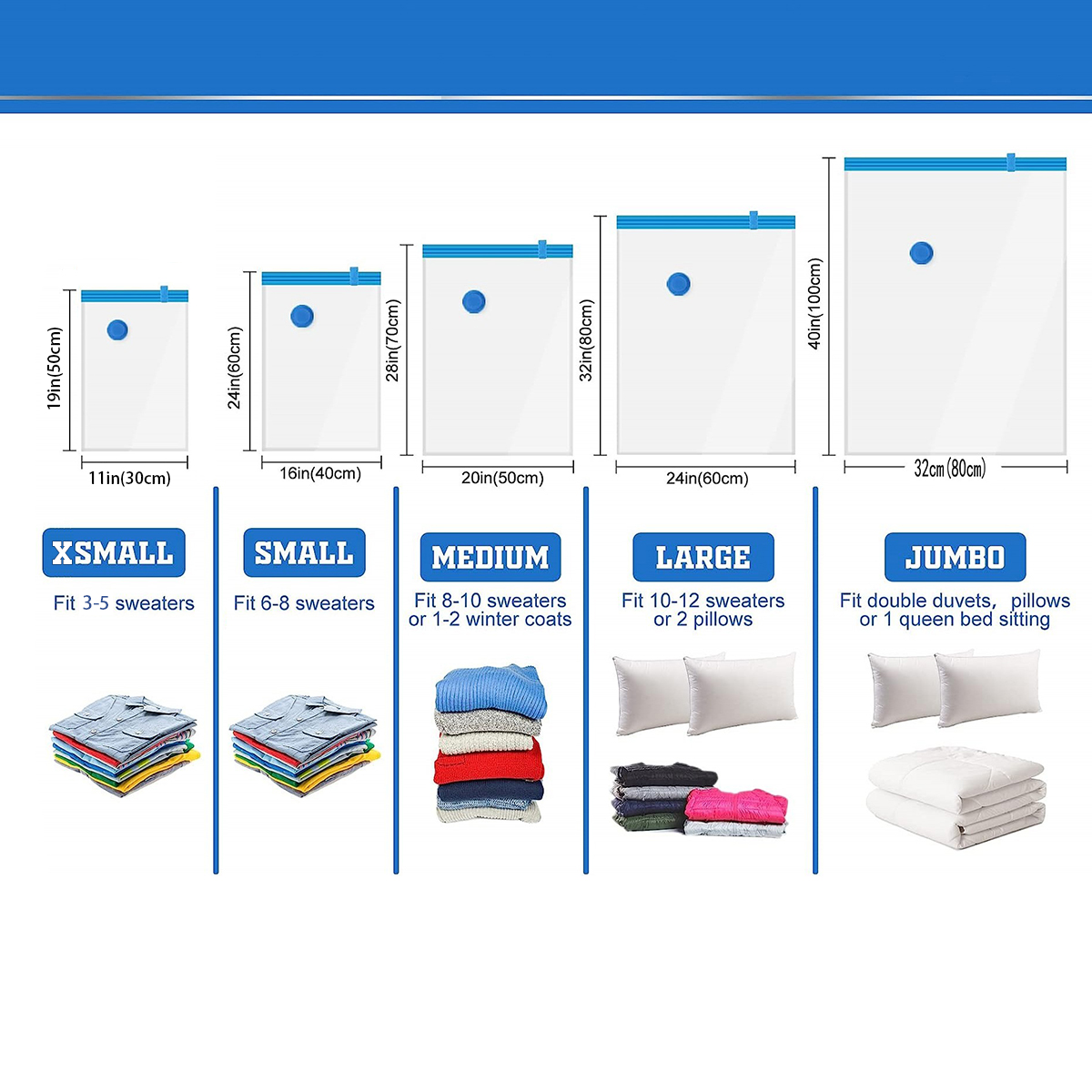 5-pack vacuümopbergzakken, ruimtebesparende zakken compressie voor dekbedden en dekens, sealer kleding reisverpakking organisator
