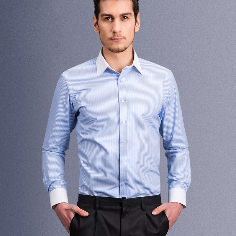 Heren Stijlvolle Lange Mouw Gestreept Overhemd Contrast Kraag En Manchetten Formele Zakelijke Regular-Fit Work Office Knop up Shirts