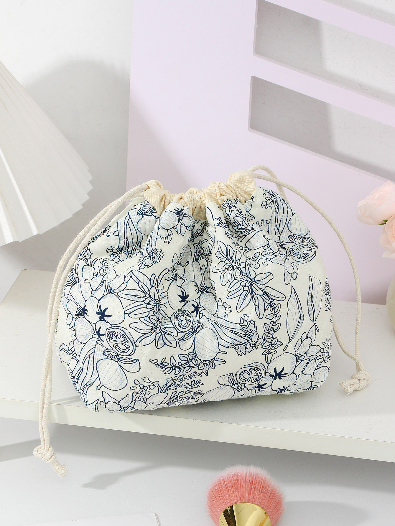 1-delige make-uptas met bloemenkoord en trekkoord, make-uptas voor badkamertoiletartikelen, essentiële make-uptas voor op reis: green