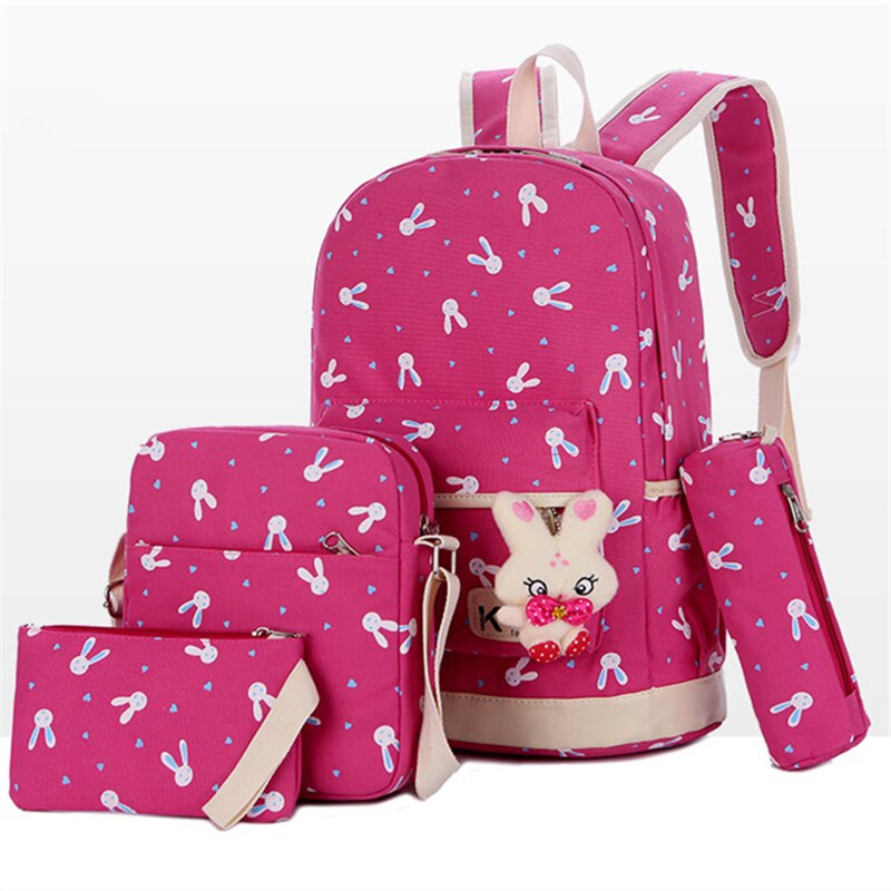 4 stuks/set dames rugzak schooltassen konijn print schattige rugzakken met beer voor tieners meisjes schooltas rugzakken mochila