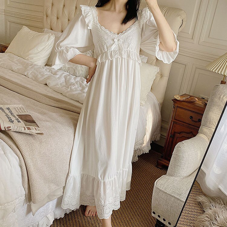 Camisón Retro de algodón para verano, ropa de dormir, vestido