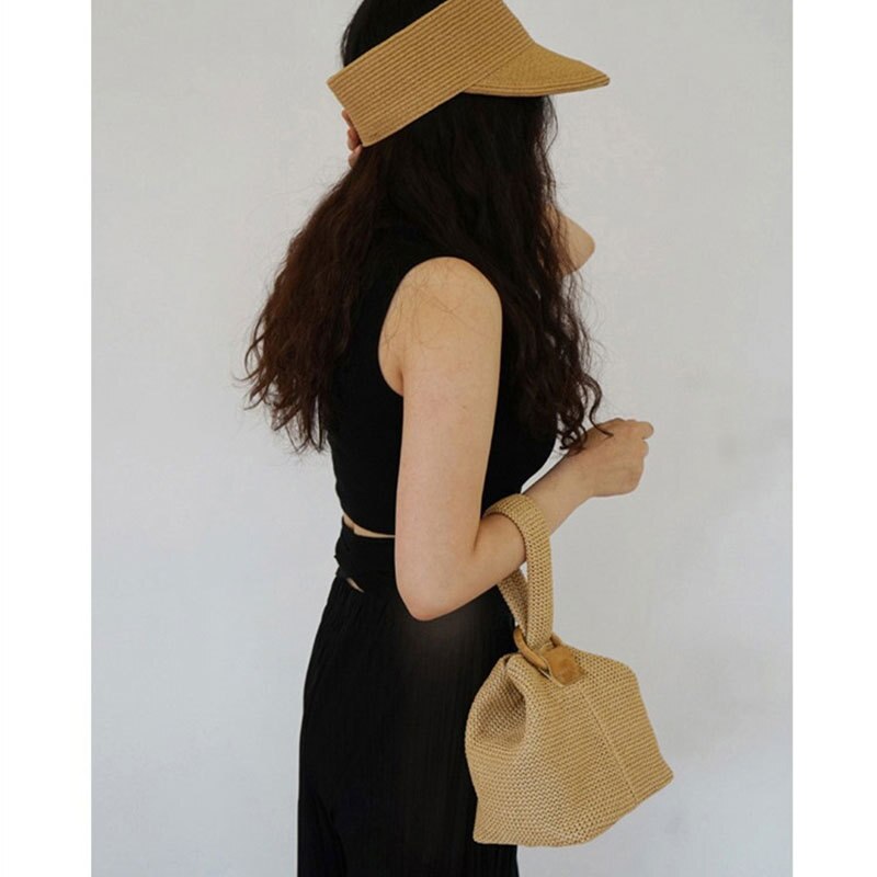 Straw bag female handbag girl Korean beach bag bag woven bag hand bag chain: Khaki