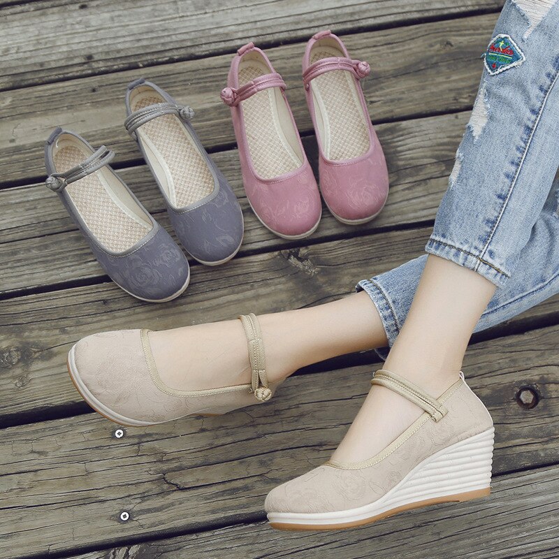 Beijing tissu chaussures chanson vêtements cale Sandlas Style National disque boucle littéraire chaussures pour femmes chaussures simples