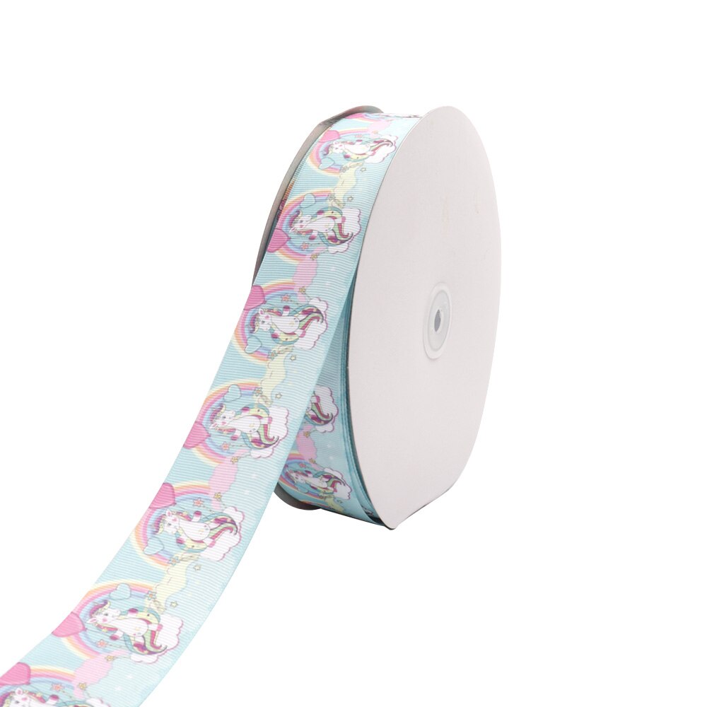 IBOWS 38mm Cartoon Grosgrain Band Regnbåge Enhörning Tryckt Band DIY Håraccessoarer Förpackning Festdekoration 5yards: 1