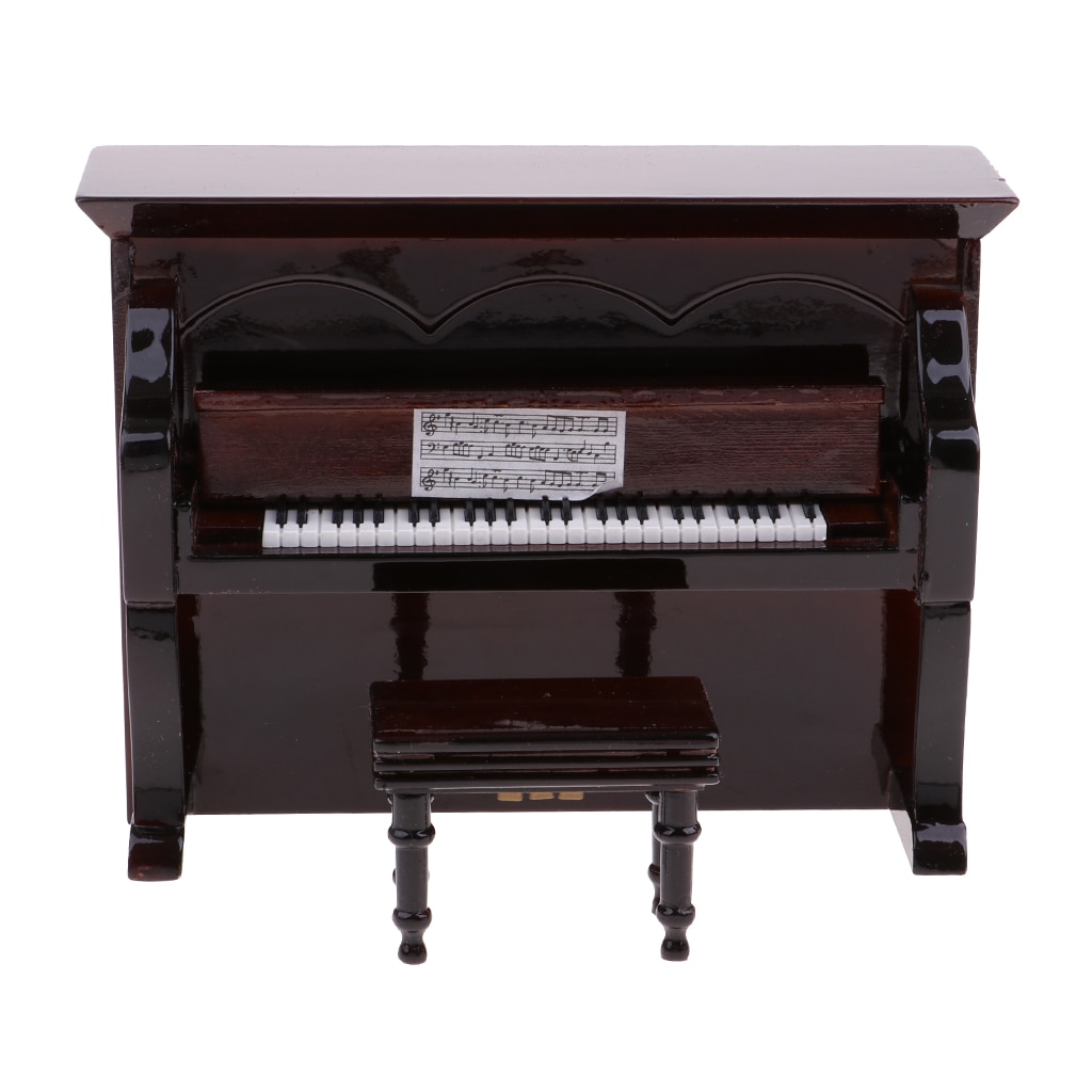 1:12 Scale Dollhouse Miniature Black Musical Upright Piano Stool Kit Collection - Coffee & Black Optional