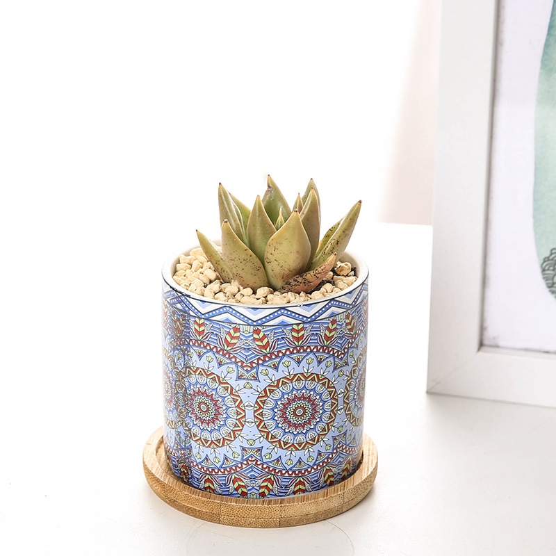 Custom Flower Pots Straight Barrel Cylindrical Fleshy Ceramic Flower Pots Nordic Minimalist Mandala Style Pattern