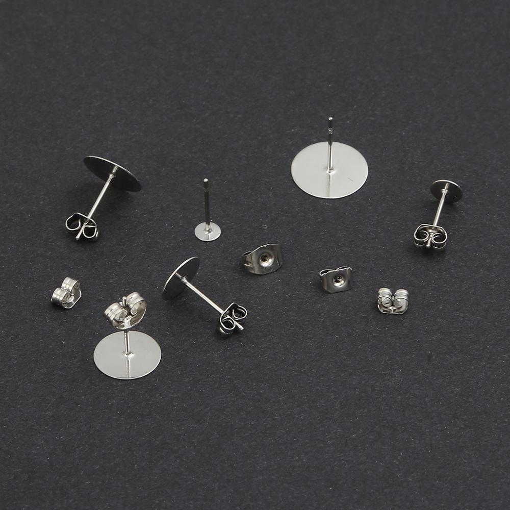 100-200pcs Stainless Steel Blank Post Flat Earring Stud Base Pins Earrings Earplug For DIY Earrings Jewelry Making Accessories