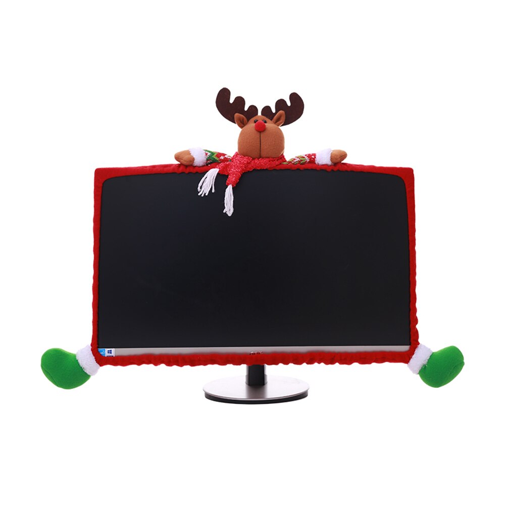 Christmas Computer Cover Monitor Screen Cover Decor Decorations Cartoon Computer Sets Non-Woven Anti-Dust Dress Up Santa Screen: Milu deer
