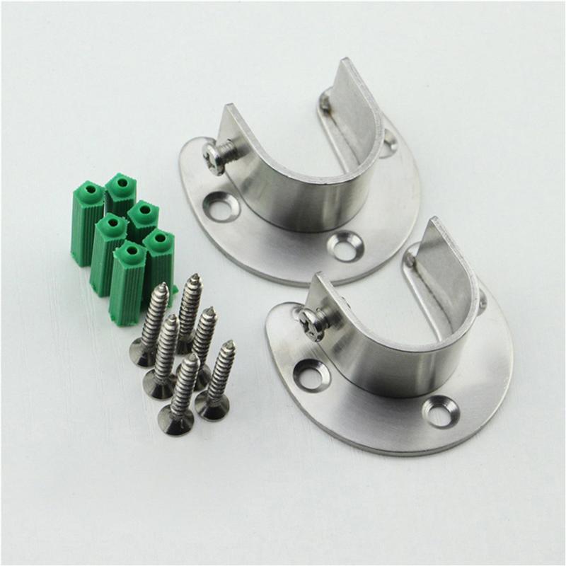1 set roestvrijstalen verdikking u-vormige beugel garderobekast hangrail stang eindbeugel ondersteuning kast stang sockets zilver