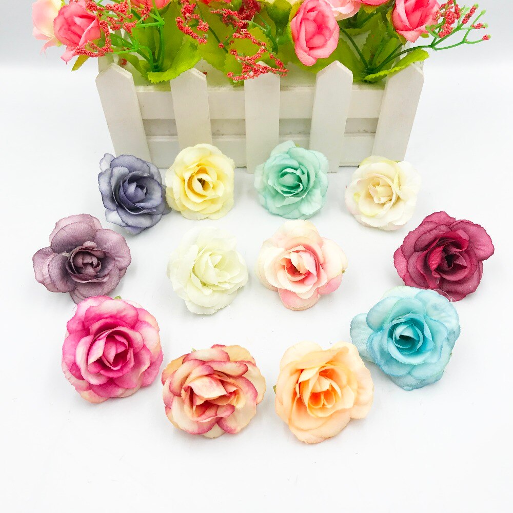 10 stuks kunstbloemen, 4cm zijden rozenbloemen, bruiloftsfeest, huisdecoratie, doe-het-zelfkrans, plakboekdoos, knutselwerkje