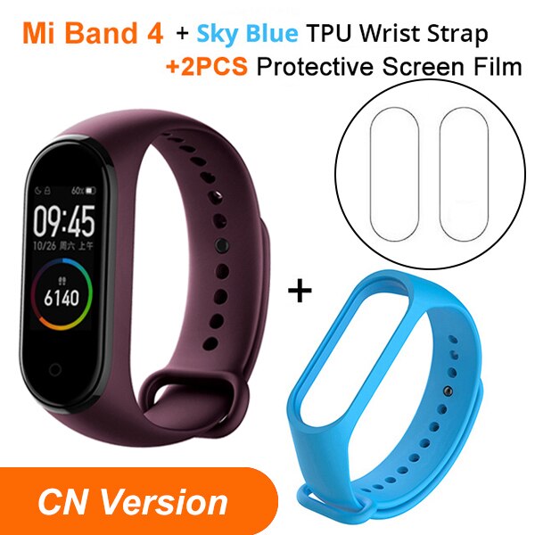 In Stock Xiaomi Mi Band 4 SmartBand MiBand 4 Bracelet Heart Rate Fitness tracker Bluetooth 5.0 50M Waterproof: CN Red N SkyBlue St