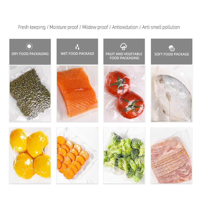 ROSPEC BPA Free Vacuum Storage Bags Kitchen Dry Wet Food Vacuum Sealing Bags Fruit Vaccum Sealer Packer Fresh-Keeping Bags 20*25