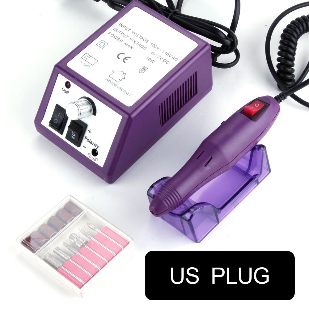 Electric Nail Drill Machine For Manicure Nail Drill Milling Cutter Nail Art File 20000RPM Pedicure Polish Tool Kit: Purple US Plug