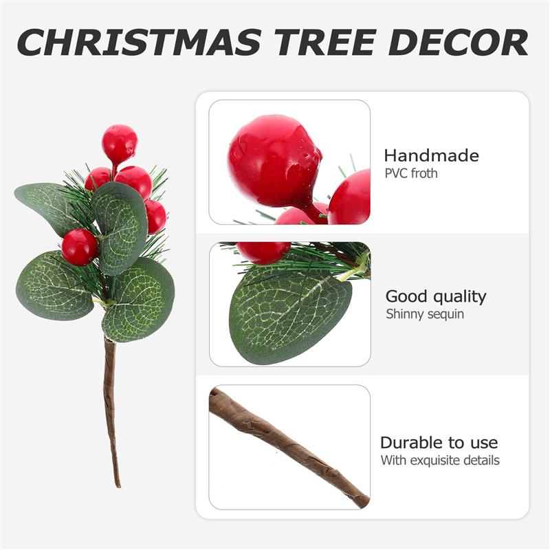 10pcs Red Fruit PVC Christmas Lovely Tree Decors Simulated Berry Bouquet Christmas Tree Decoration Simulation Red Fruit Cutting