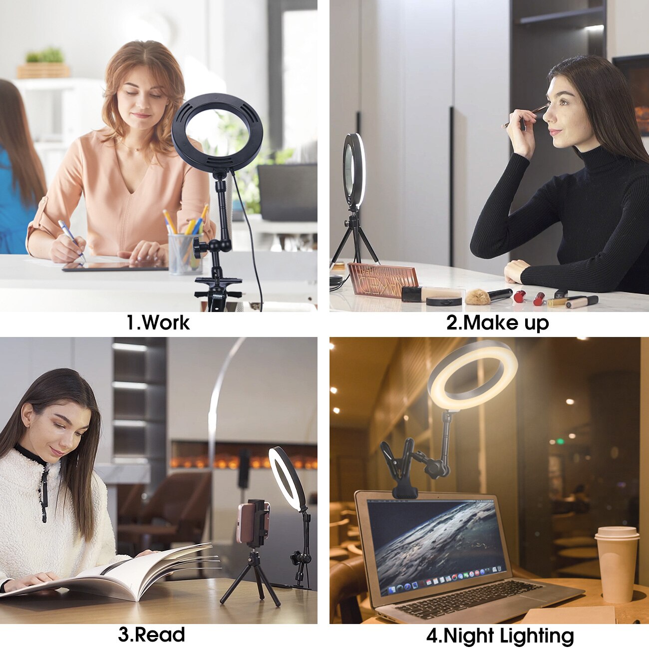 Ring Light for Laptop Computer Video with Clip&Overhead Tripod, LED Selfie 6" Light with Magic Arm&Phone Holder for iPhone