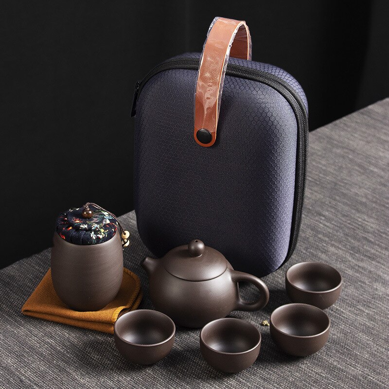 Yixing Dragon Teapot Sets 6pcs Ceramic Purple Clay Kung Fu Travel Tea Set 1 Teapot + 4 Cups + 1 Tank Handmade Teapot Set: C