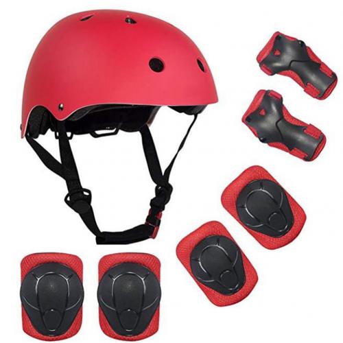 3 ~ 9 jaar kinderen fiets rolschaatsen knie elleboog pols beschermende uitrusting skateboard helm set fietsen skateboard bescherming benodigdheden: Rood