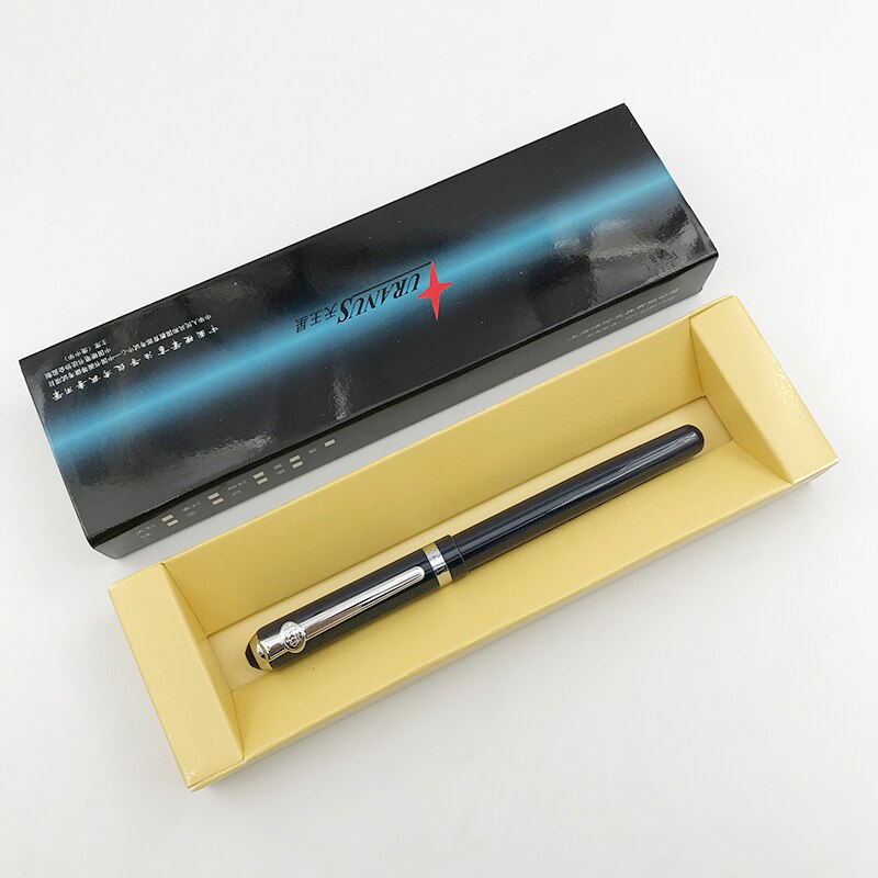 Pluma estilográfica Duke Punta fina de 0,5mm, bolígrafos de de negocios de punto de iridio metálico para hombres y mujeres con estuche de bolígrafo, 1 unidad/lote, suministros de oficina: Azul marino