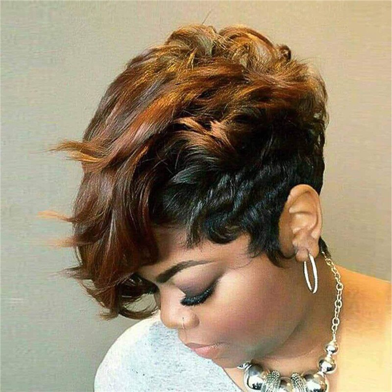 Women Pixie Cuts Synthetic Short Brown Wine Wigs Natural Looking Heat Resistant Hair Wig For Black Women