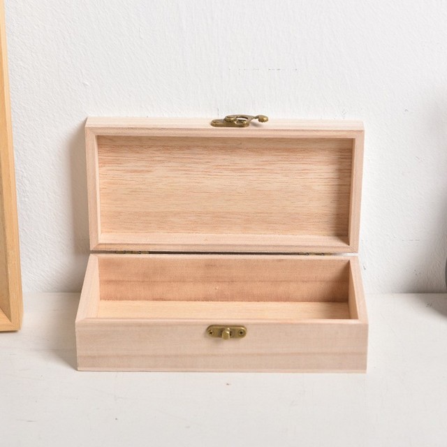 Retro Jewelry Box Desktop Natural Wood Clamshell Storage Decoration Square Wooden Handmade Craft Box With Lock Organizers: A 20x10x6cm