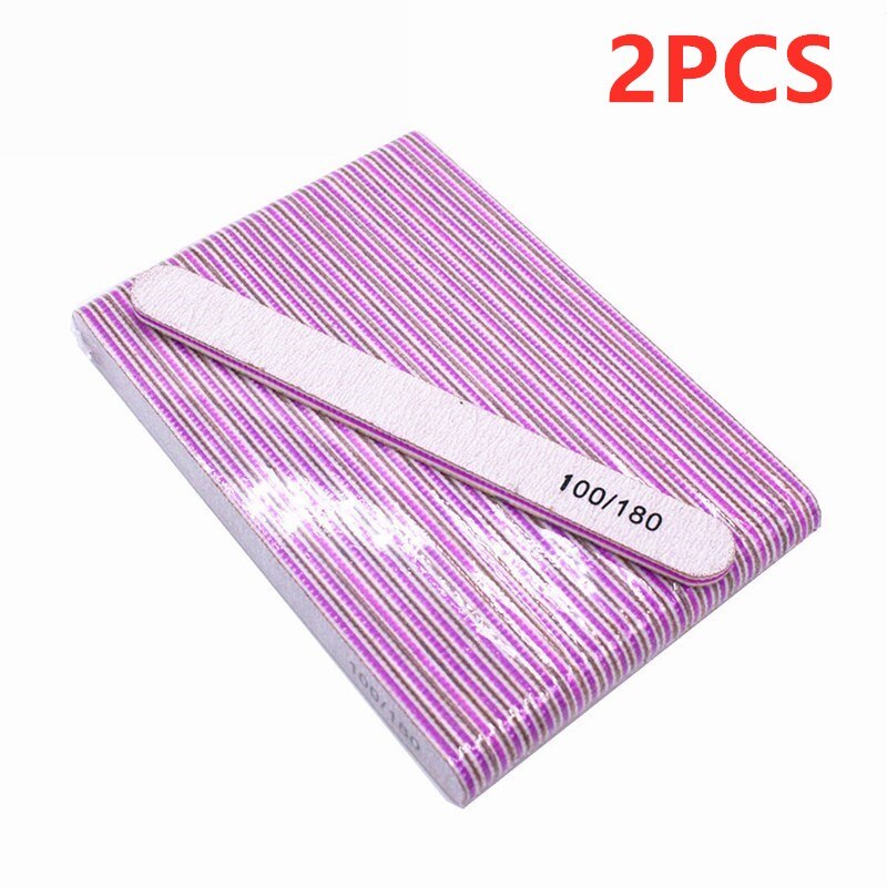 10PCS/Set Acrylic Nail File Buffer 100/180 Double Side Of The Nail File Buffer Trimmer Lime Buffer Nail File Nail Art Tools: 2PCS-A-Gray