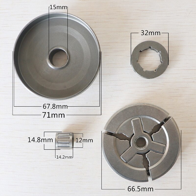 DRELD Clutch Drum + Clutch +Sprocket Rim + Needle Bearing Fit for Chinese Chainsaw 4500 5200 5800