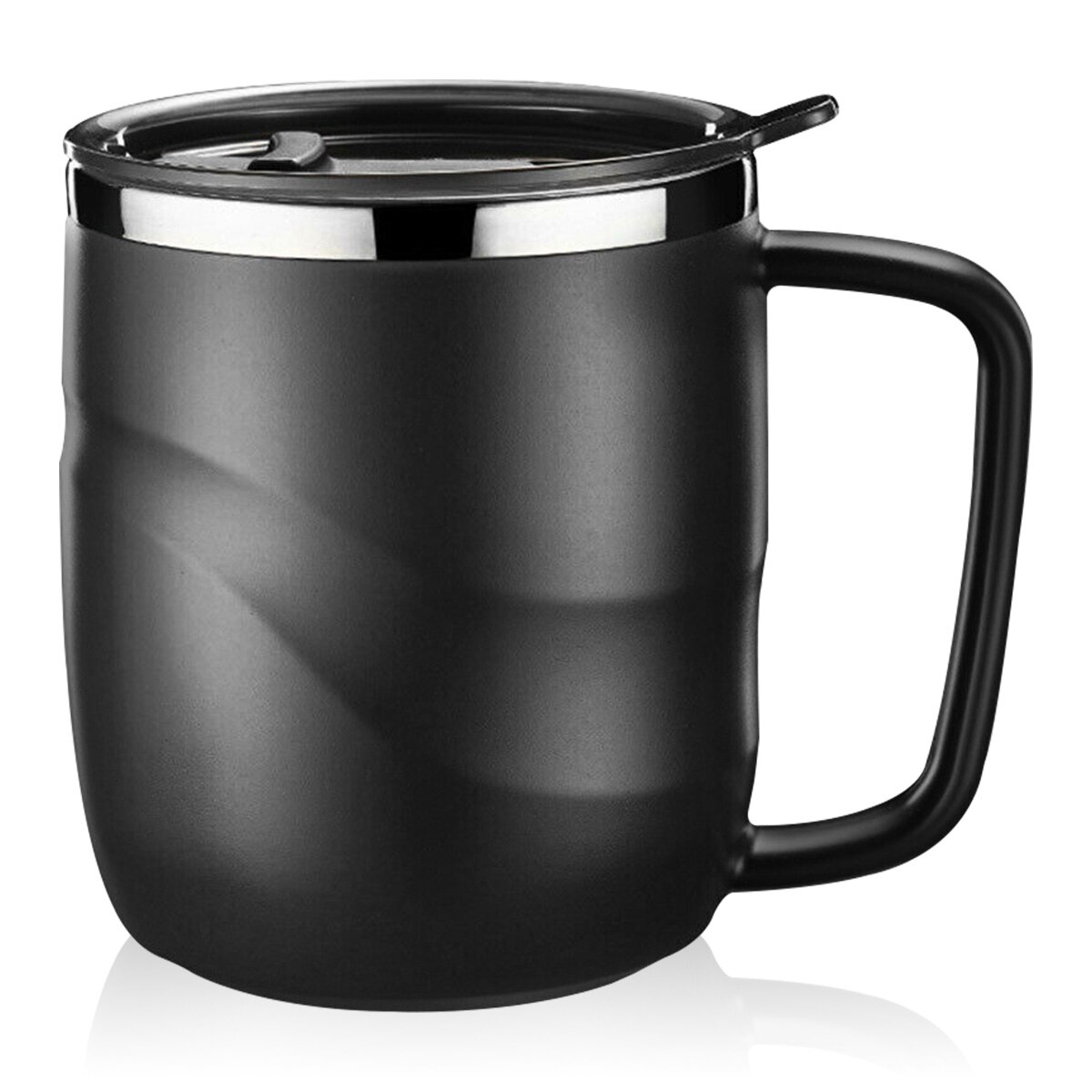 400ML Coffee Mug Cup 304 Stainless Steel Double Wall Coffee Tumbler Reusable and Durable Coffee Travel Cup with Lid and Handle: black