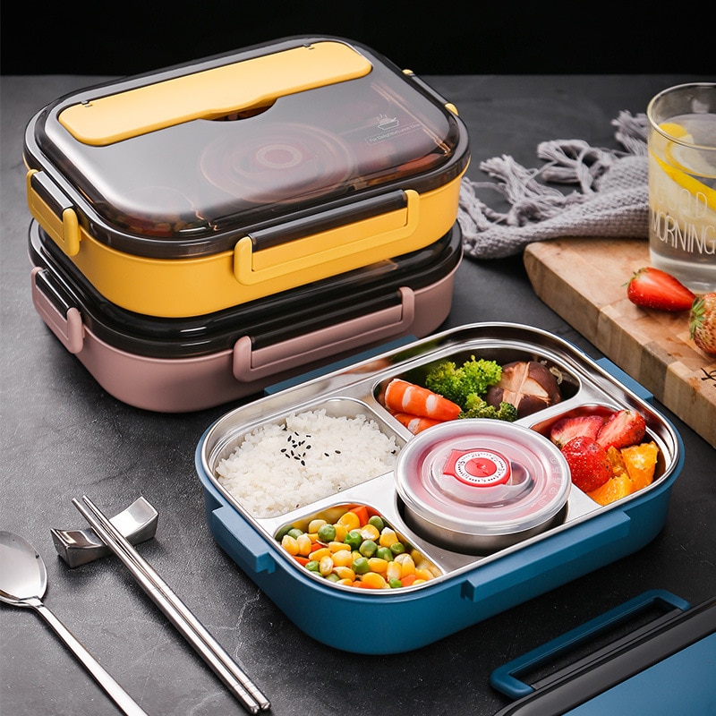 Japanese Lunch Box With Compartment 304 Stainless Steel Bento Box For Kids School Food Container Leak-proof Food Box Thermal