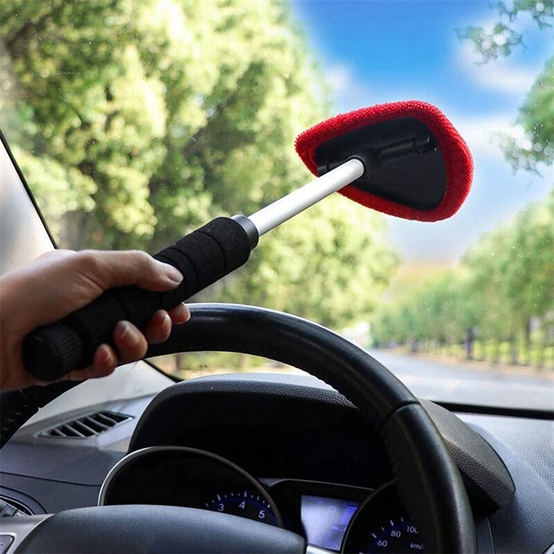 Værktøj til vinduespudser til forrude, udvideligt håndtag med lang rækkevidde , 5 vaskbare genanvendelige motorhjelme