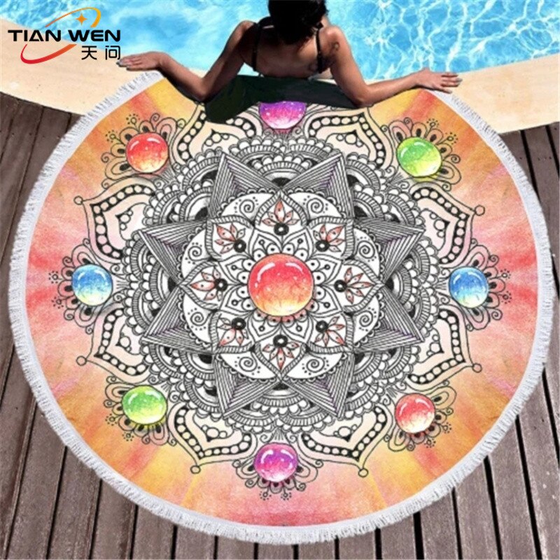 Mandala terra microfibra redonda toalha de praia flor indiana borlas grosso serviette rápida comprimido toalha tapeçaria tapete yoga