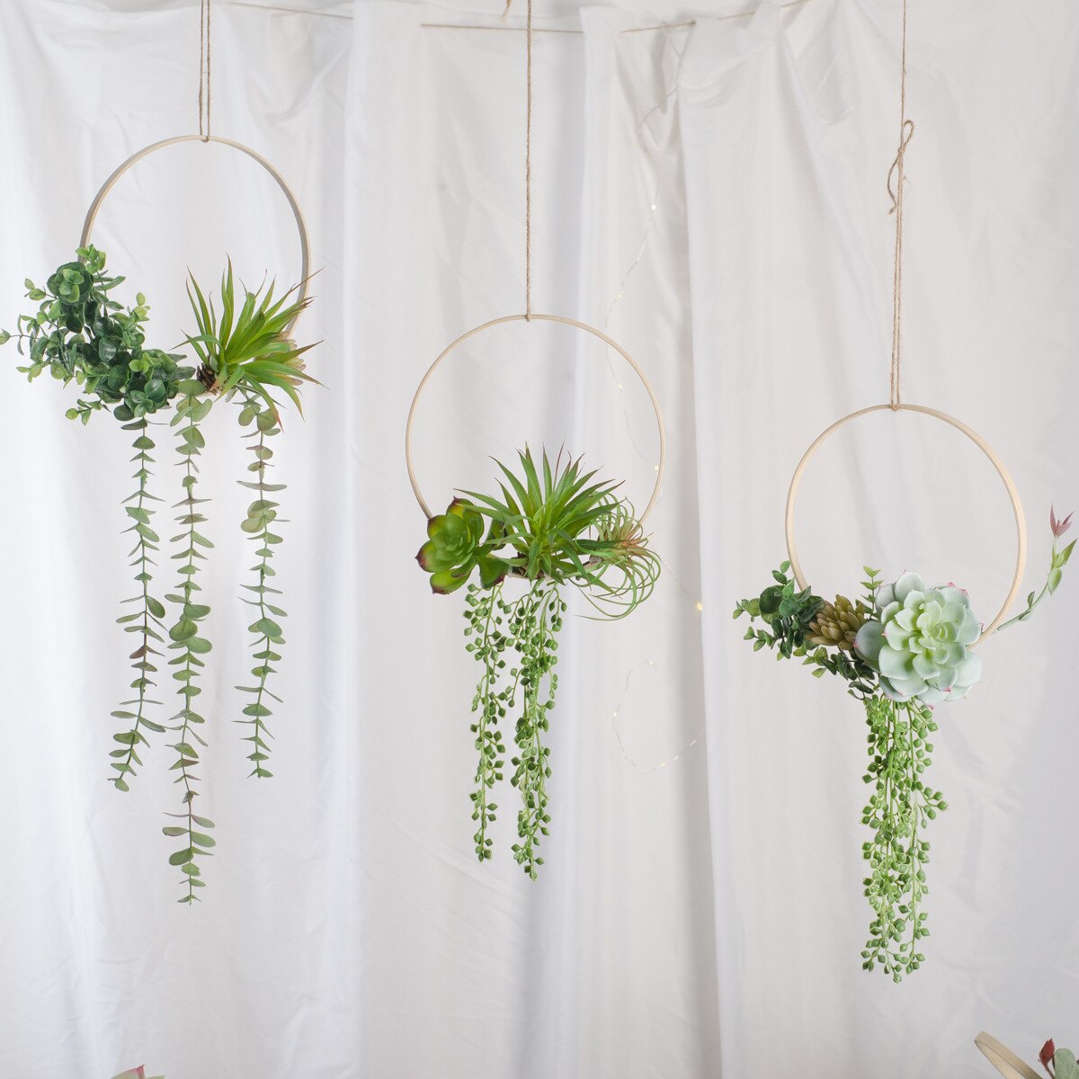 Cilected Artificial Succulent Hanging Plants Decor Wedding Wreath With Drooping Leaves Bamboo Hoop Garland For Wall Decoration
