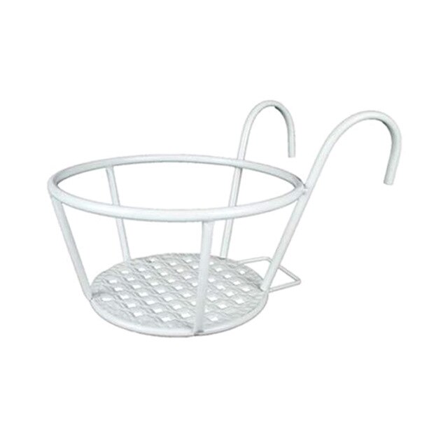 1Pc Iron Art Hanging Baskets Flower Pot Balcony Hanging Plant Round Racks Railing Fence Outdoor Window Bonsai Stand Decoration: white