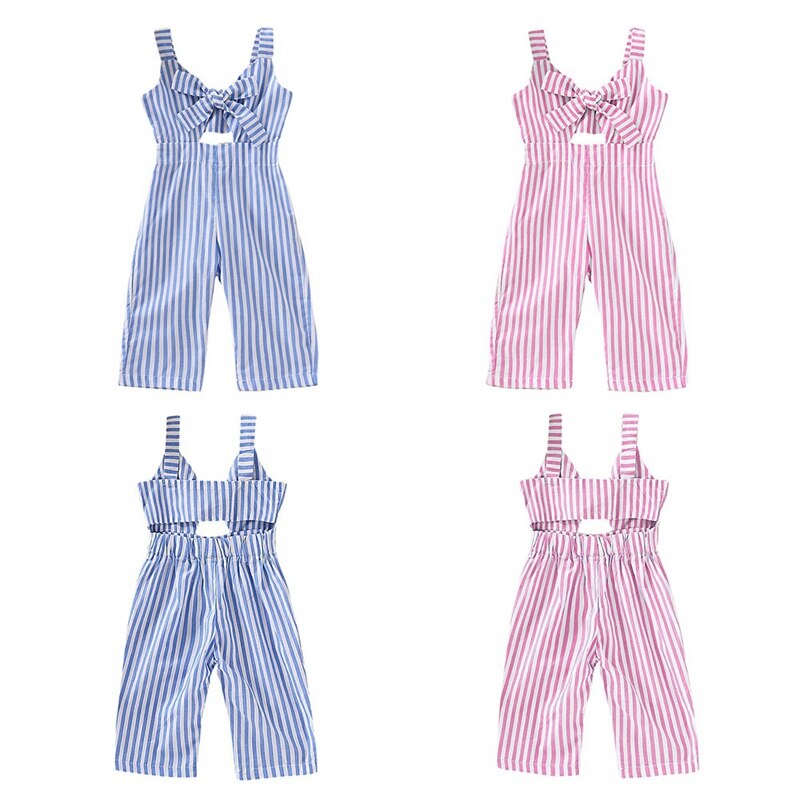 Nuova Estate Del Bambino Della Ragazza Pantaloni A Strisce Stampa di Cotone Senza Maniche Elastico Bretelle di Disegno della Cavità Pantaloni Tute e Salopette Pantaloni
