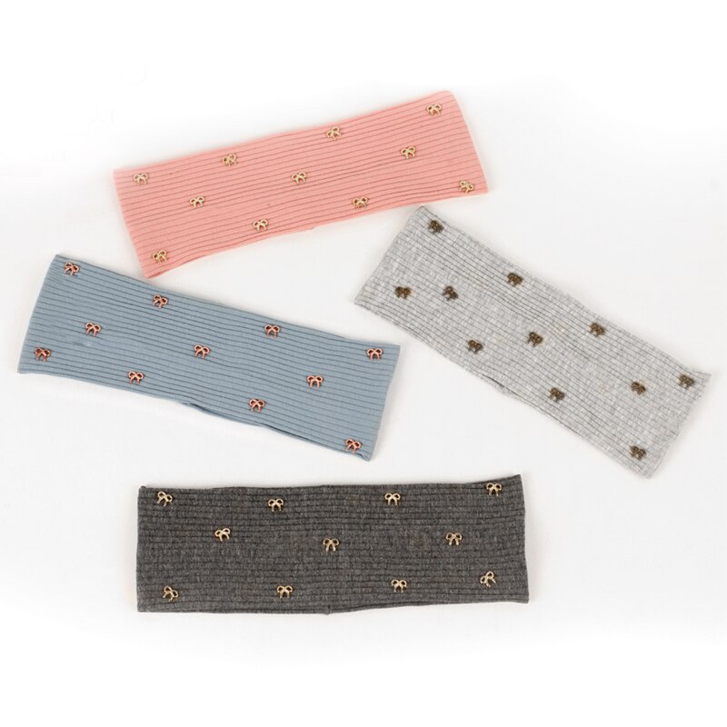 Geebro Vrouwen Katoen Effen Kleur Vlinder Ornament Hoofdband Elastische Meisjes Ribbels Gebreide Haarband Baggy Casual Haaraccessoires