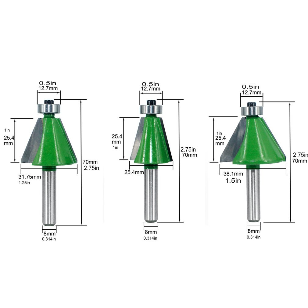 3 Stks/set Schacht Chamfer Frees 15 22.5 30 Graden Frees Voor Hout Woodorking Bit Machine Tool