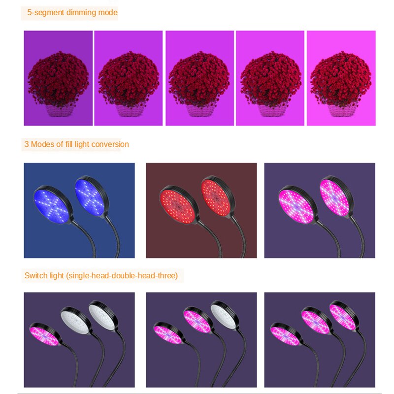 -selling LED Plant Growth Lights Red and Blue Spectrum 30W High Power Fill Light 5 Dimming Timing Plant Growth Lamp