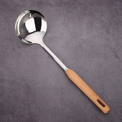 Utensilios de cocina de madera resistentes al calor, utensilios de cocina, cuchara de acero inoxidable para sopa, utensilios de cocina, espátula, cuchara, colador, herramienta de cocina: B