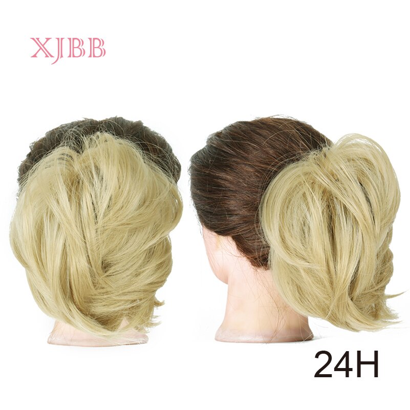 Xjbb syntetisk hår knold lige elastik hår extensions scrunchies donut chignon kort hestehale til kvinder: 24h
