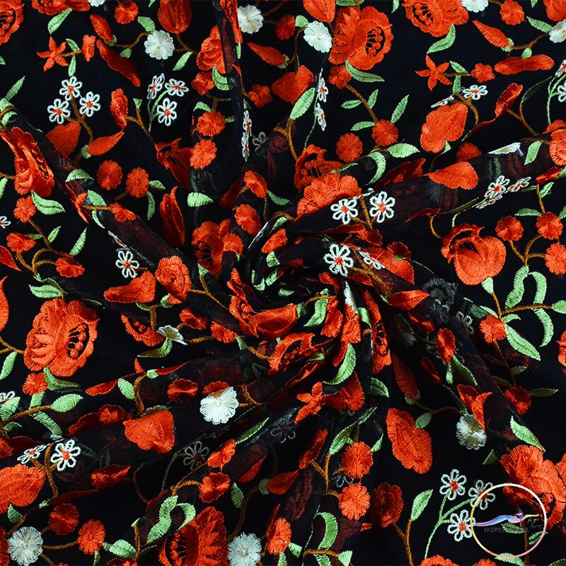 Tela de encaje de tul de China, tejido de encaje de para bordado de flores, ropa de disfraz,
