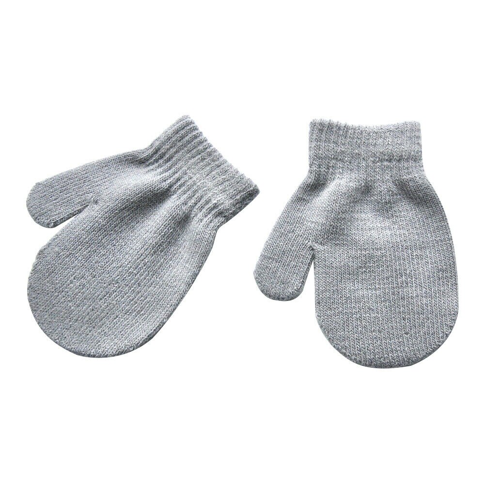 Imcute 1 Pair Of Gloves Baby Toddler Mittens Gloves Boys Girls Solid Winter Kids Soft Knitting Mitten Warm Glove 4 Colors: Gray