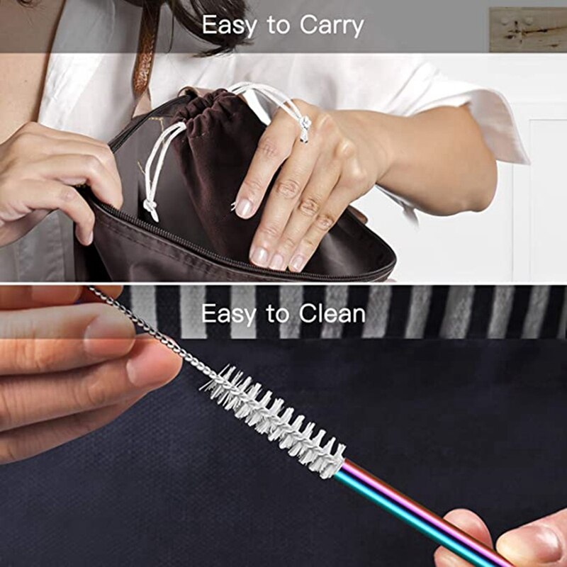 Confezione da 16 cannucce in metallo riutilizzabili colore arcobaleno con cannucce lunghe in acciaio inossidabile colorate con punta in silicone