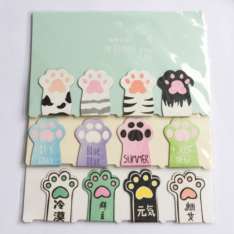 Marcapáginas magnético con forma de pata de gato, marcador de página, papelería, suministros de oficina, escuela, Clip de papel, 4 unids/set por juego