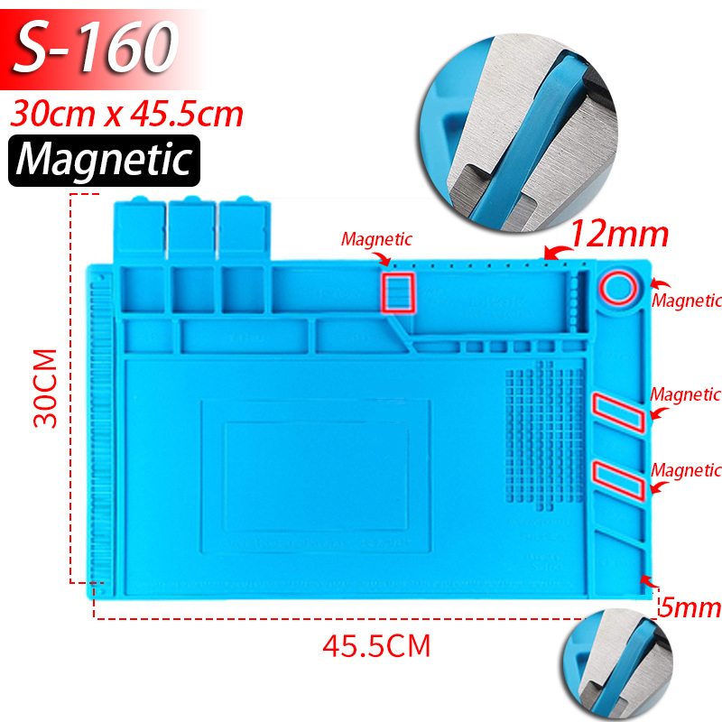 Lötstation Matte Silikon Arbeitsmatte Hitzebeständig 932 ° F Antistatische Magnetmatte für die Reparatur elektronischer Telefon-Laptop-Uhren: green
