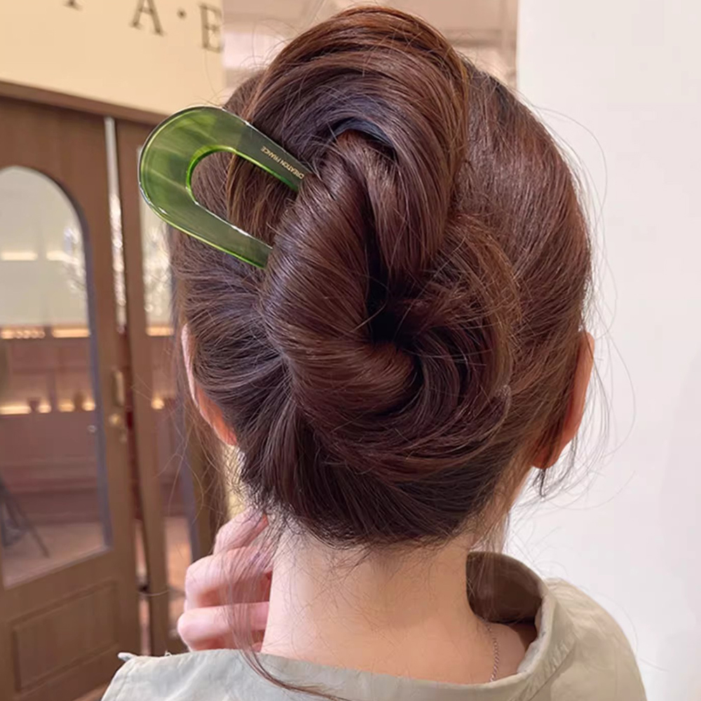 Horquillas simples en forma de U con estampado de leopardo, horquilla para el pelo geométrica de acetato para hacer moños, herramientas de peinado Vintage DIY para mujeres y niñas