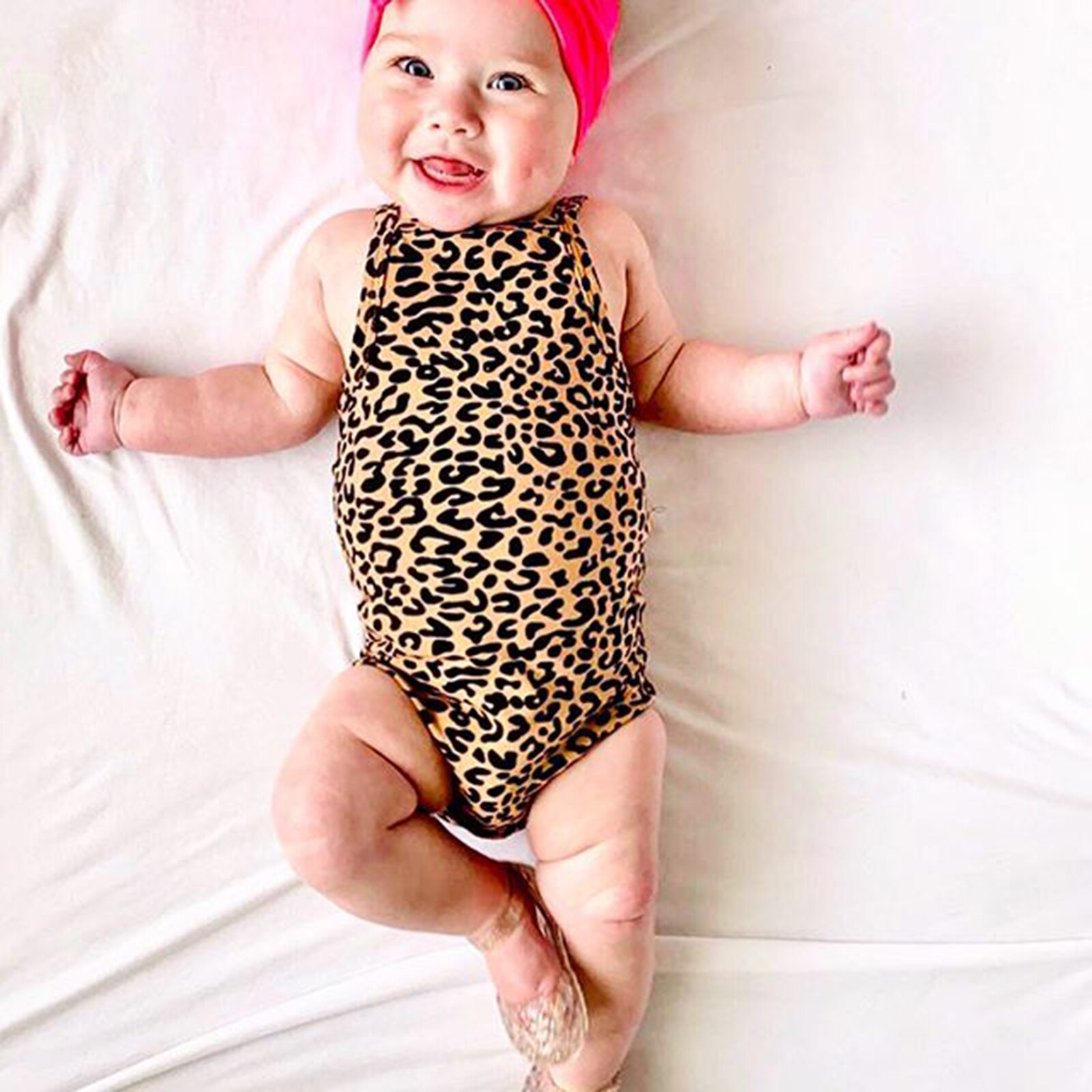 0-24M Baby Zomer Kleding Meisjes Jongens Toevallige Romper Kaki Luipaard Gedrukt Patroon Boothals Mouwloze Junmpsuits