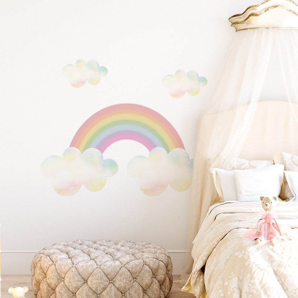 Rainbow clouds Self-adhesive wall stickers kindergarten decoration cartoon stickers transparent PVC Children&#39;s room wallpaper