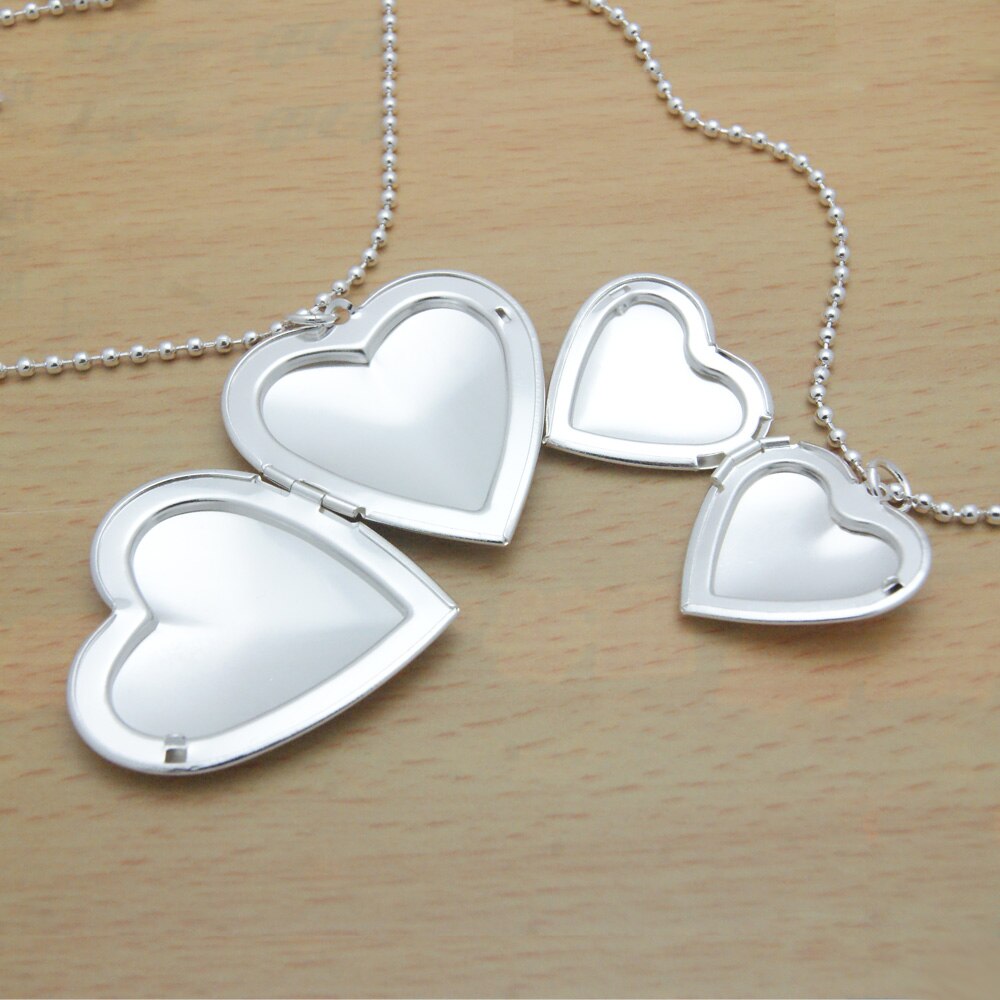 DIY Photo Necklace 100% 925 Sterling Silver Heart Photo Box Pendant Long Bead chain Woman Jewelry gGift