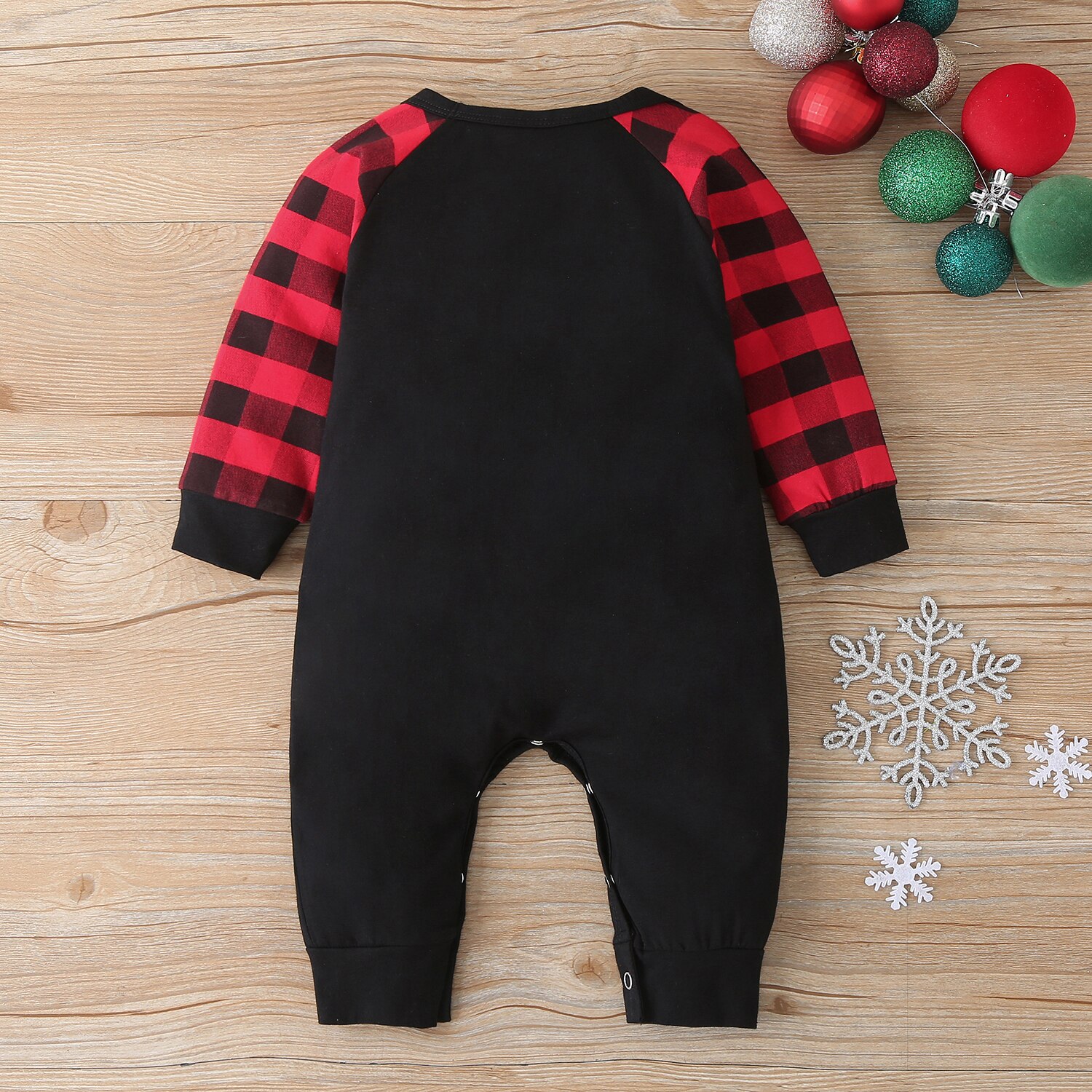 Kerst Baby Jongen Lange Mouw Jumpsuit Herfst Kerstman Print Plaid Stiksels Een Stuk Lange Broek